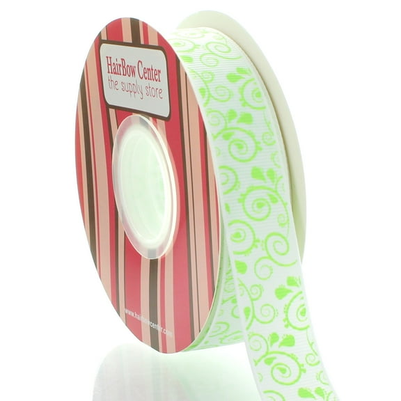 7/8" Soft Green Swirls Grosgrain Ribbon 25 Yard
