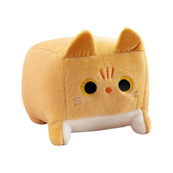 7.8" Square Cat Plush Toy – Cute Cube Cat Stuffed Animal, Soft Cartoon Feline Plushie, Creative Decorative Plush Pillow, Kawaii Cat Plush Ornament, Funny Christmas Gift for Home & Collectors (Brown)
