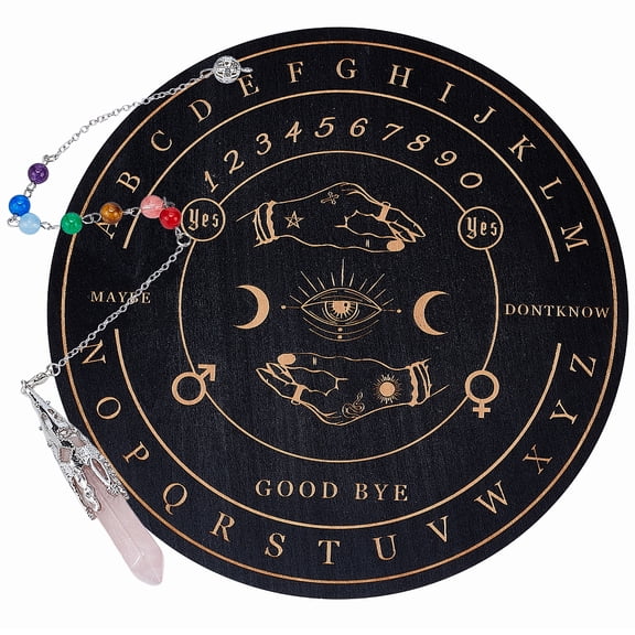 7.8" Star Pendulum Board Wooden Dowsing Planchette with Rose Quartz Dowsing Pendulums Divination Tools for Spirit Decoration - Hand Eye Moon