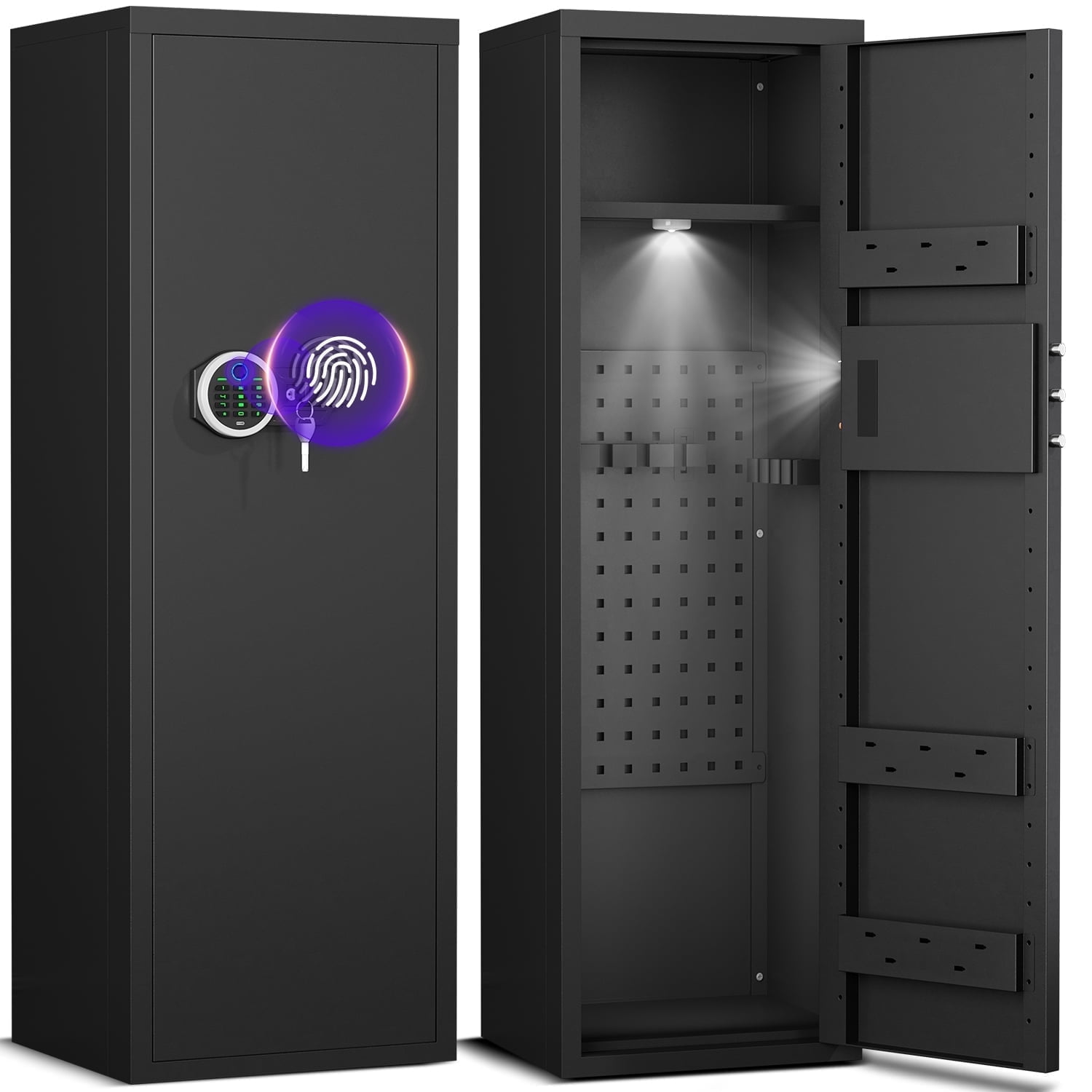 7-8 Unassmabled Gun Safe for Pistols,Biological Fingerprint Large Gun Safe with Adjustable Gun Rack, Gun Cabinet with Shelves for Home and Office