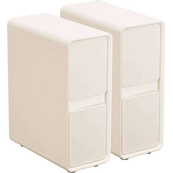 7.8" W Leather Narrow Nightstand Set of 2, Modern Fully-Assembled Bedside Table with 2 Drawers, Wood Night Stand Small Accent End Table & Side Table for Bedroom Living Room, White