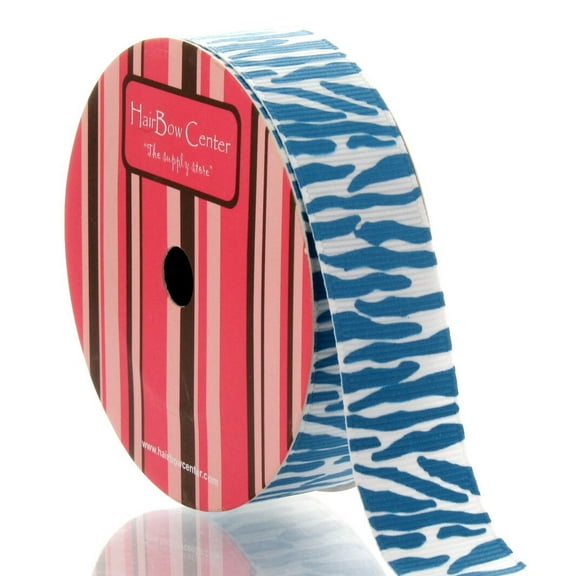 7/8" White/Neon Blue Zebra Grosgrain Ribbon 10 Yard