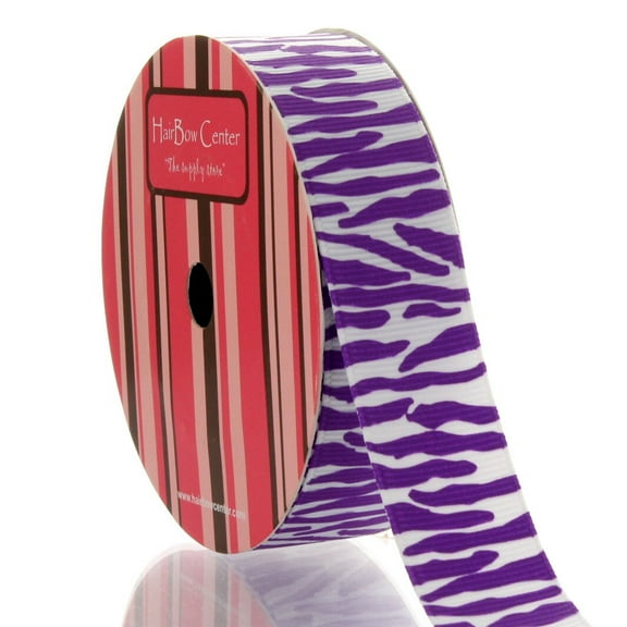 7/8" White/Neon Purple Zebra Grosgrain Ribbon 50 Yard
