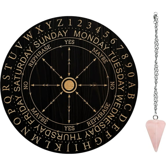 7.8" Witch Pendulum Board Wooden Dowsing Planchette with Rose Quartz Crystal Dowsing Pendulums Witchcraft Divination Tools for Spirit Altar Decoration - Divination Pointer