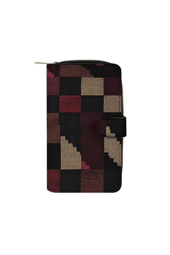 7.8 X 4.3 In Multi-Functional Leather Wallet Durable Soft And Comfortable Small Size Easy To Carry DarkVoilet Houndstooth Checkered_3