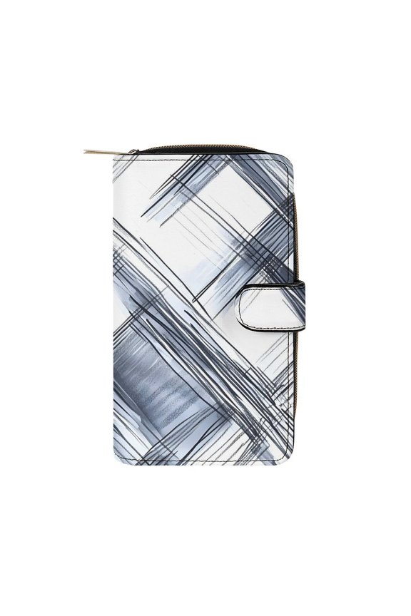 7.8 X 4.3 In Multi-Functional Leather Wallet Durable Soft And Comfortable Small Size Easy To Carry Silver Checked Hand-drawn Sketch_1