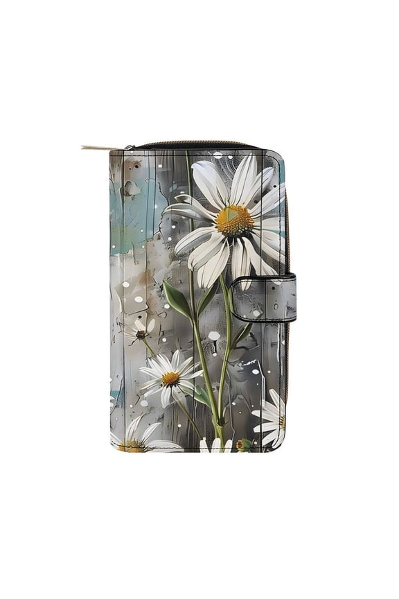 7.8 X 4.3 In Multi-Functional Leather Wallet Durable Soft And Comfortable Small Size Easy To Carry Turquoise Wood Farmhouse Sunflowers (4)