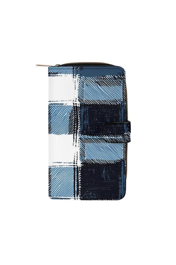 7.8 X 4.3 In Multi-Functional Leather Wallet Durable Soft And Comfortable Small Size Easy To Carry MediumBlue Houndstooth Buffalo Plaid Tartan Check Scotland Hand-drawn Sketch_4