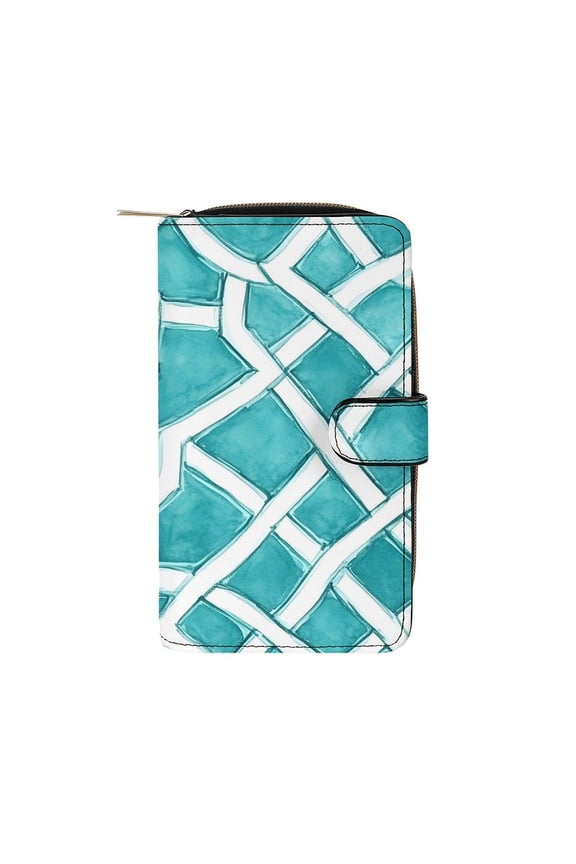 7.8 X 4.3 In Multi-Functional Leather Wallet Durable Soft And Comfortable Small Size Easy To Carry Turquoise Moroccan Trellis Hand-drawn Sketch_62922_4
