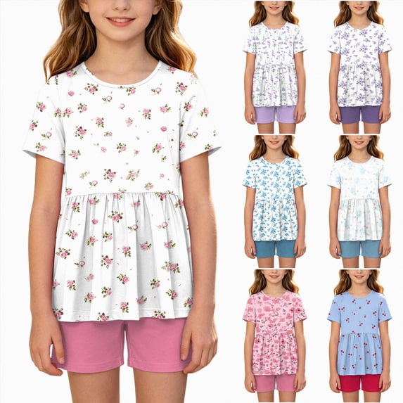 7-8 Years Child Infant Toddler Girl Fall Outfit Long Sleeve Pullover Sweatshirt Top and Pants Set 2Pcs Clothes Set Short Sleeve Graphic T Shirt Shorts Outfit Set Girls White Tracksuit