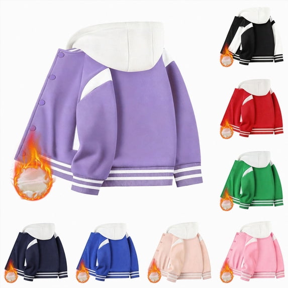 7-8 Years Child Kids Baseball Jackets Boys Girls Hooded Jacket Plain Button Casual Coat Sports Hoodie Running Hoodie Hot Pink Sweatshirt