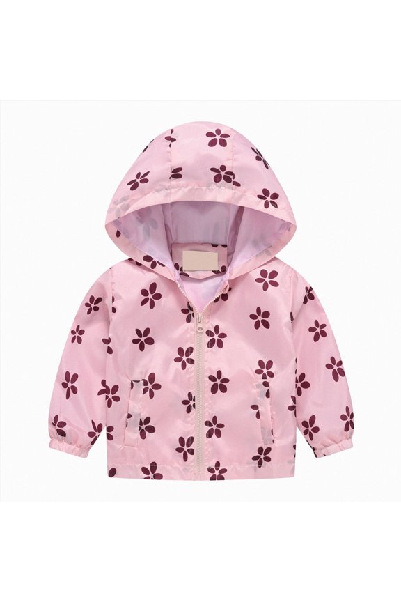 7-8 Years Child Toddler Rain Jacket Kids Cartoon Windbreaker Coat Baby Girl Boy Zip Hooded Outerwear Fall Infant Raincoat for Fall and Winter Pink Sweatshirt