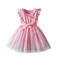 thumbnail image 1 of 7-8 Years Girls Dress Summer Ruffle Sleeve Mesh A Line Casual Party Dresses with Pockets 3-8 Years, 1 of 4