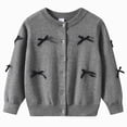 thumbnail image 1 of 7-8 Years Girls Long Sleeve Cardigan Kids Button Closure Knitted Shrug Cropped Sweaters Tops 3-12 Years Dark Gray Cardigan Sweater, 1 of 5