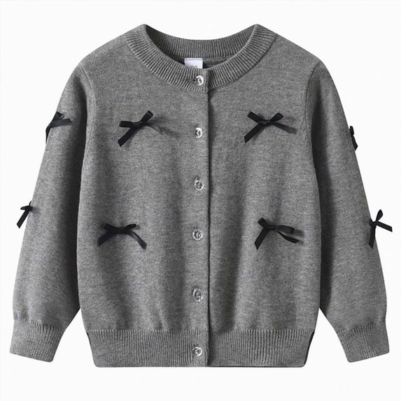 7-8 Years Girls Long Sleeve Cardigan Kids Button Closure Knitted Shrug Cropped Sweaters Tops 3-12 Years Dark Gray Cardigan Sweater