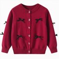 thumbnail image 1 of 7-8 Years Girls Long Sleeve Cardigan Kids Button Closure Knitted Shrug Cropped Sweaters Tops 3-12 Years Red Cardigan Sweater, 1 of 5