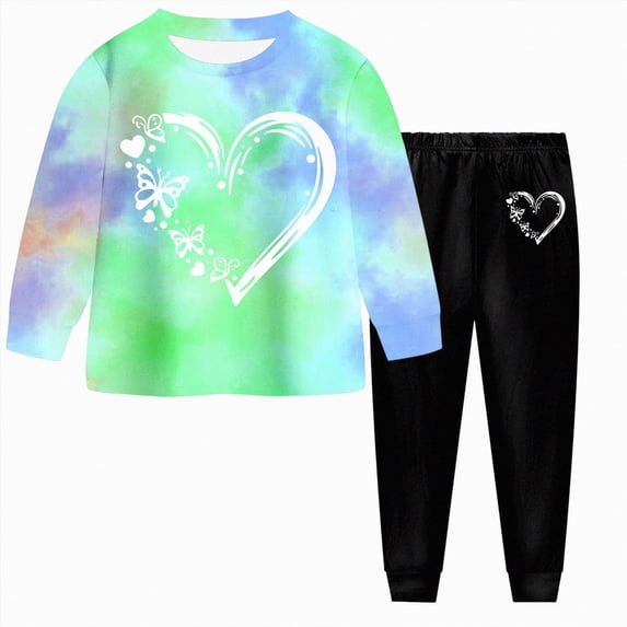 7-8 Years Girls Outfit Fall Long Sleeve Sweatshirt and Jogger Pants with Pockets Kids Tracksuit Sweatsuit Set Tie Dye Pattern Long Sleeved Pants Outfit For Girls Green