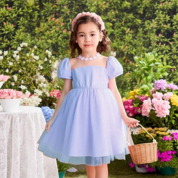 7-8 Years Girls Princess Dress Tulle Flower Pageant Birthday Party Wedding Bridesmaid Girl Dresses for 3-12 Years Purple