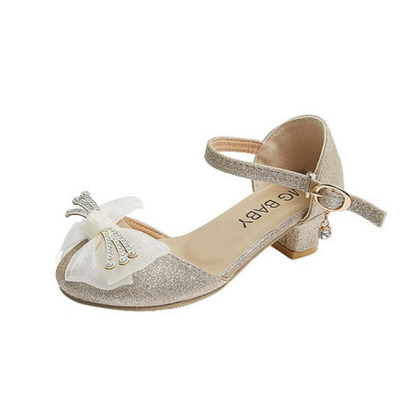 7-8 Years Girls Sandals Glitter Dress Shoes Princess Crystal High Heels Party Wedding Baby Girl Children's Rhinestone Decoration Princess Shoes Casual Buckle Sandals Gold