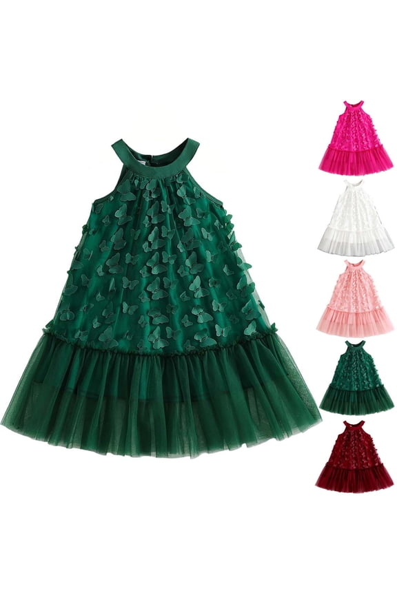 7-8 Years Girls Sleeveless Dress Round Neck Dress Children Kids A-Line Casual Summer Sundress Birthday Party Dresses Boho Beach Holiday Midi Dresses Hot Pink