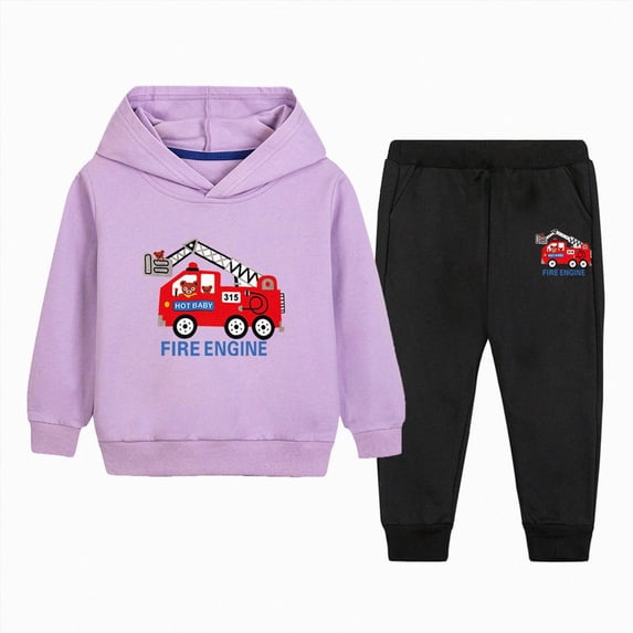 7-8 Years Toddler Boys 2 Piece Outfit Set Fire Engine Graphic Hoodie and Pants