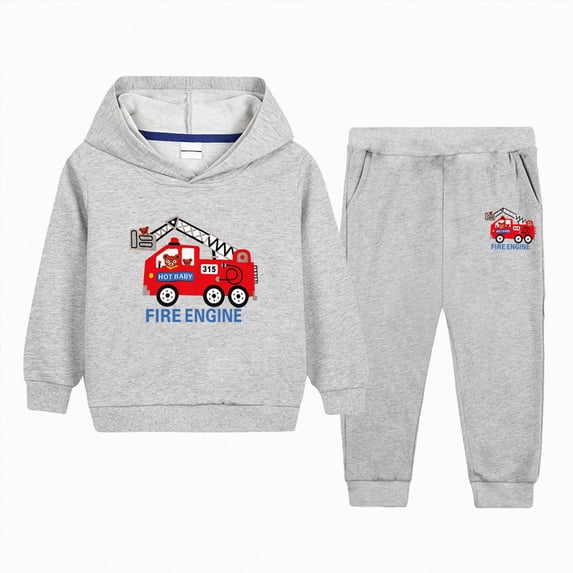 7-8 Years Toddler Boys 2 Piece Outfit Set Fire Engine Graphic Hoodie and Pants