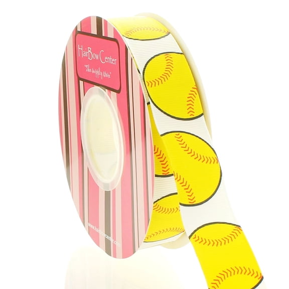 7/8" Yellow Softball Grosgrain Ribbon 25 Yard by HairBow Center