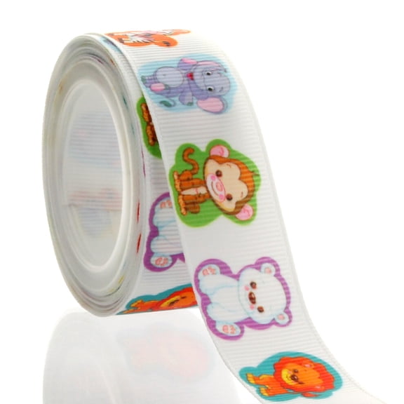 7/8" Zoo Animal Stickers Grosgrain Ribbon 5 Yard