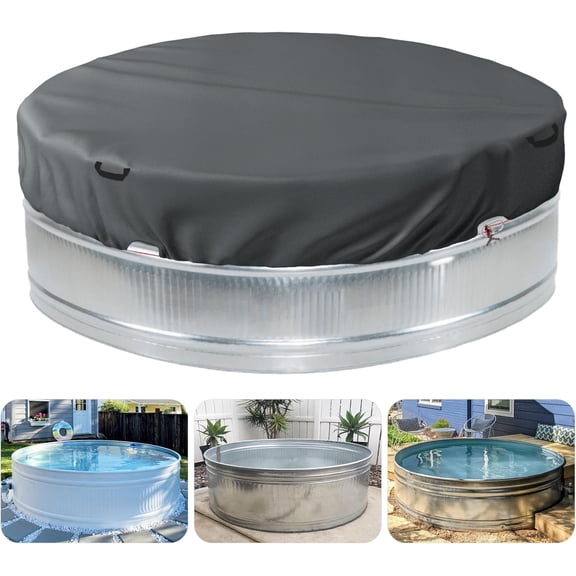 7-8 ft Steel Round Stock Tank Pool Cover - Heavy Duty Waterproof Covers for Trough Pool, Wire Rope & Winch Design Increase Stability - Grey
