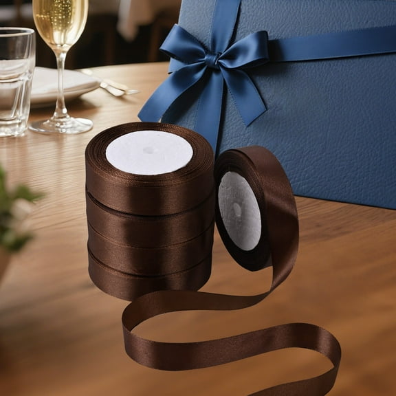 THEGLY 7/8 inch 25yards,Total 5 roll 125 yards,Brown Satin Ribbon for Gift Wrapping, Wedding, Crafts, Christmas,Invitation Decorations and More