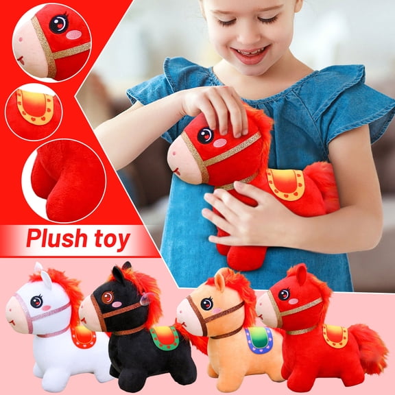 7.8 inch Horse Plush - Cute Horse Stuffed Animal Doll, Soft Cartoon Figurine Gift for Chinese New Year Celebration & Home Decor, Black, 1Pcs