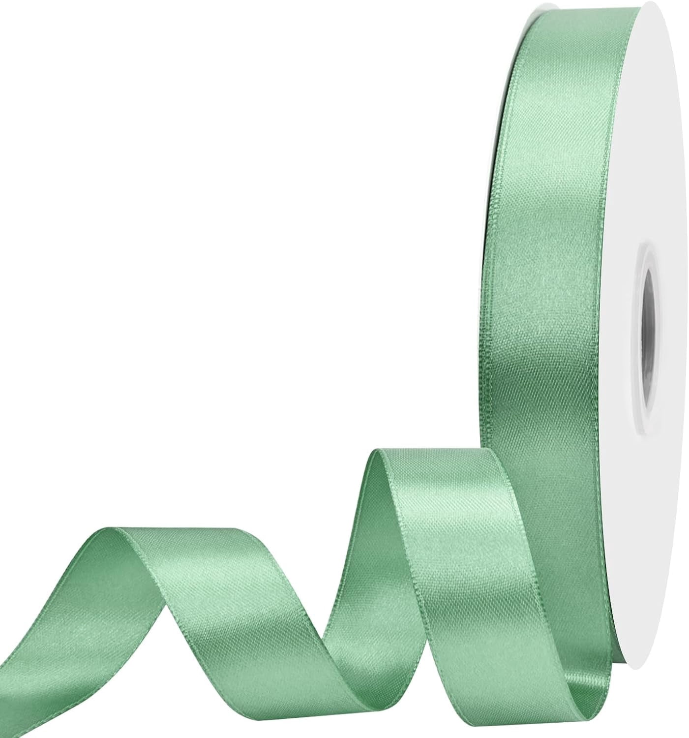 Green Ribbed Ribbon 7/8 inch Wide 100 Yards Double Face Sage Green Satin Ribbon Fabric ...