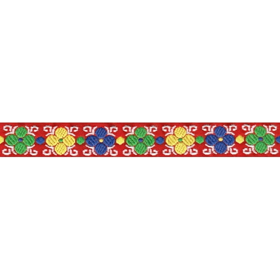 7/8 inch Wide Basic Flowers Woven Jacquard Braid Ribbon, 5 Yards