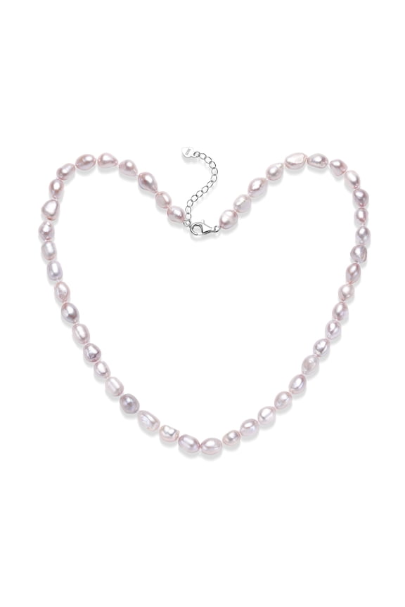 BAMIKI 7-8 mm Purple Pink Cultured Baroque Pearl Necklace, 18 + 2 in, S925 Sterling Silver Clasp Valentine's Day Gift for Her