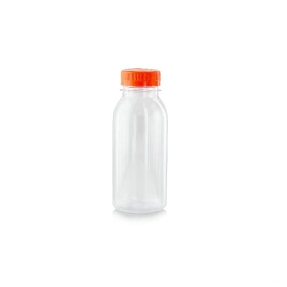 7.8 oz Round PET Bottle with Cap, Orange & Clear