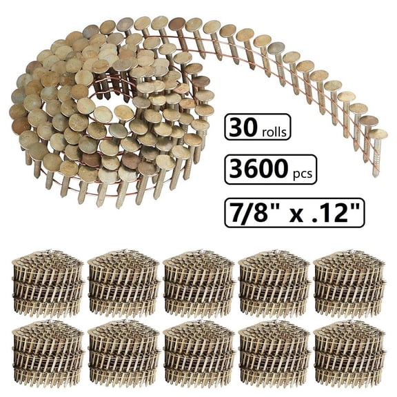 7/8" x .12" Round Head Ring Shank Galvanized Roof Nails (30 Rolls)