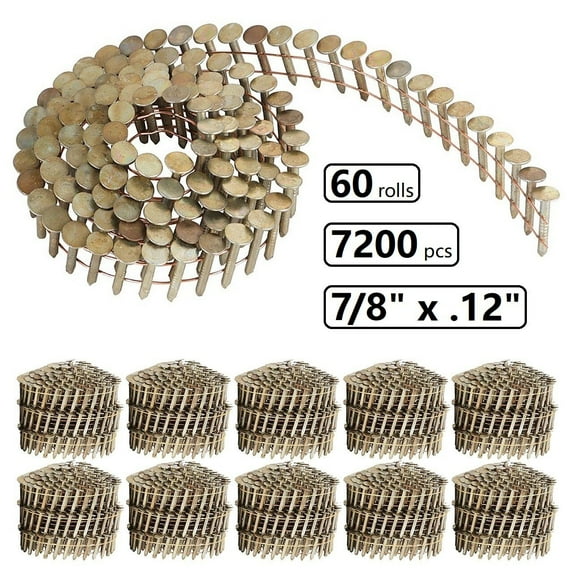 7/8" x 0.12" Galvanized Roof Nails, Round Head Ring Shank, 60 Rolls Compatible with CRN45 Nail Gun