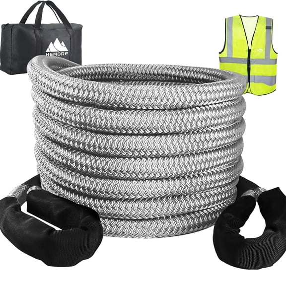 7/8'' x 20ft Heavy Duty Kinetic Recovery Rope, Breaking Strength 25,200 lbs, Stretchable Silver Nylon Tow Ropes for Trucks, SUV, Jeep & Off-Road Vehicle Recovery
