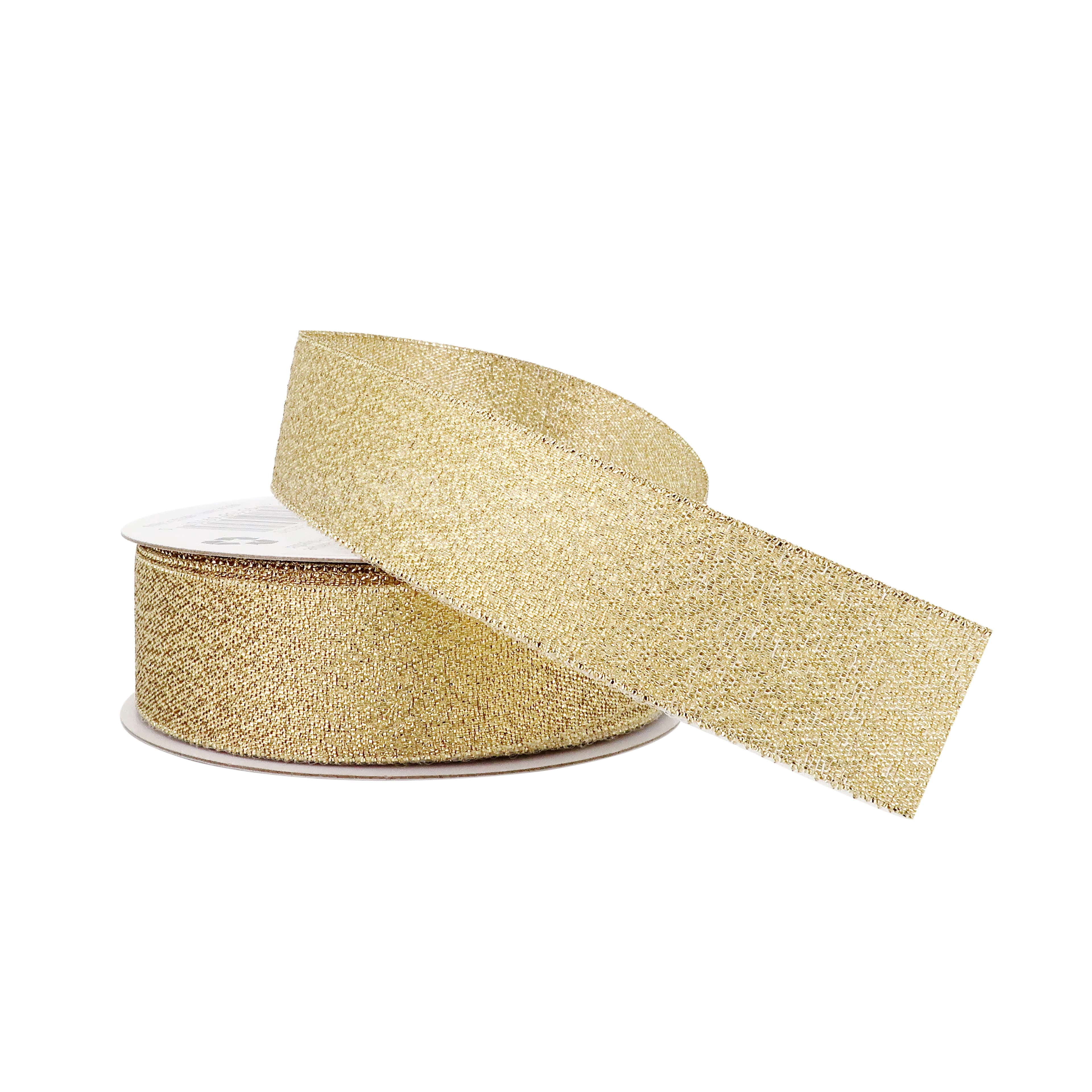 Celebrate It 7/8" x 5yd. Gold Metallic Ribbon - Non-Wired with Woven Selvage, Polyester & Metallic, Ideal for Gift Wrapping, Baskets & Holiday Crafts, 12 Pack