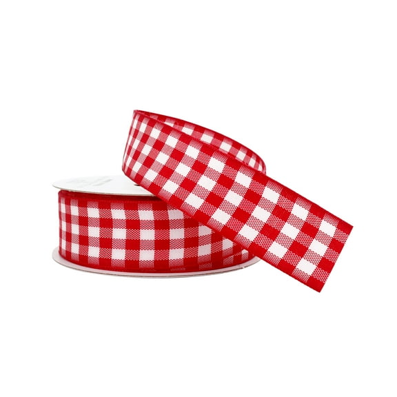 7/8" x 5yd. Red & White Gingham Ribbon by Celebrate It – Non-Wired with Woven Selvage - Polyester - Ideal for Gift Wrapping - Baskets & Rustic Decor - 12 Pack