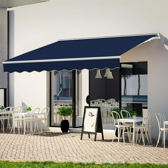 7.8' x 6.8' Manual Retractable Awning, Patio Awnings Sunshade Shelter Cover with Crank Handle and Water-Resistant Polyester, Outdoor Canopy Sunsetter Awnings for Door, Window, Deck, Navy Blue