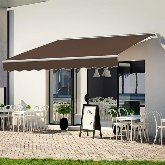 7.8' x 6.8' Manual Retractable Awning, Patio Awnings Sunshade Shelter Cover with Crank Handle and Water-Resistant Polyester, Outdoor Canopy Sunsetter Awnings for Door, Window, Deck, Coffee