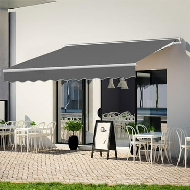 7.8' x 6.8' Manual Retractable Awning, Patio Awnings Sunshade Shelter Cover with Crank Handle and Water-Resistant Polyester, Outdoor Canopy Sunsetter Awnings for Door, Window, Deck, Gray