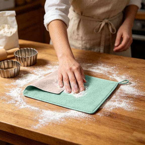 7.87*11.8in Microfiber Cleaning Cloth, Thickened Double Sided Fabric, Absorbent Lint Free Material, Reusable Washable Towel, Suitable for Kitchen Bathroom Car and Daily Household Cleaning Use, Green