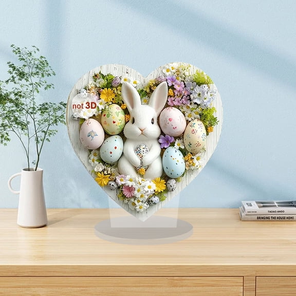 7.87×7.48Inch Easter Decoration - 2D Acrylic Flat Easter Cute Eggs Bunny,Cartoon Cute Easter Eggs Rabbit Design,Spring Bunny Ornament,Decoration Accessories for Living Room Holiday Party Supplie