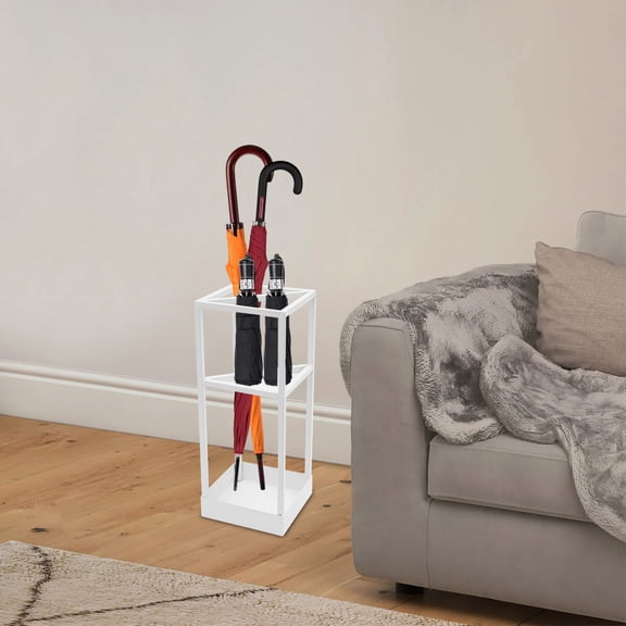 7.87*7.87*20.87in Two-tier Storage Modern White Square Freestanding Umbrella Rack for Front Hall