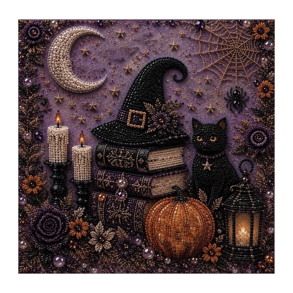 7.87*7.87in Vintage Halloween DIY Wall Art Pumpkin Ghost Witch Handmade Rhinestone Beaded Canvas Decor For Home Mantel Desk Ornament