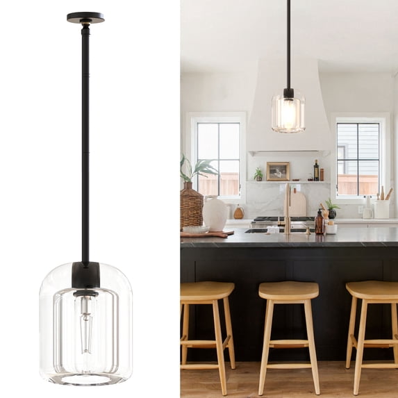 7.87" Black Crystal Pendant Light Fixture,Modern Kitchen Pendant Light Over Island,Indoor Crystal Mini Hanging Lighting for Kitchen Dining Room