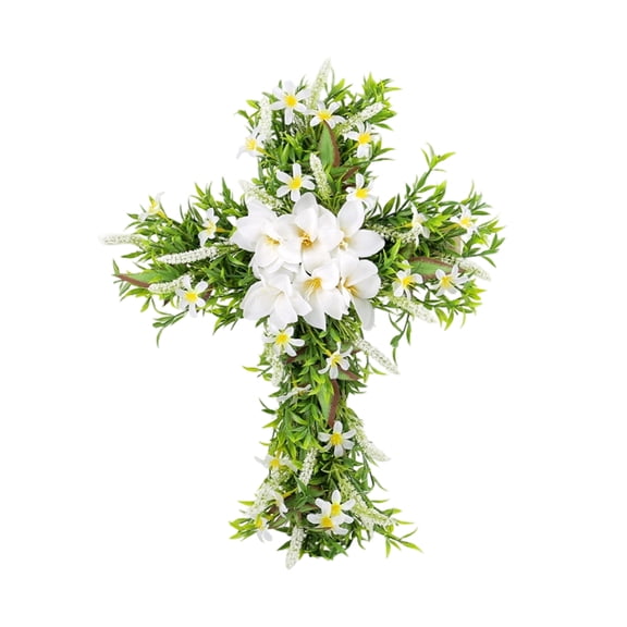 7.87'' Easter Cross Wreath, Floral Religious Decor for Easter Home Front Door Decor