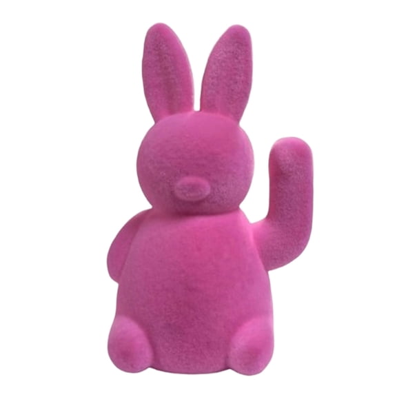 7.87'' Easter Flocked Bunny Figurine, Pink Waving Rabbit Decor for Easter Home Party Decor